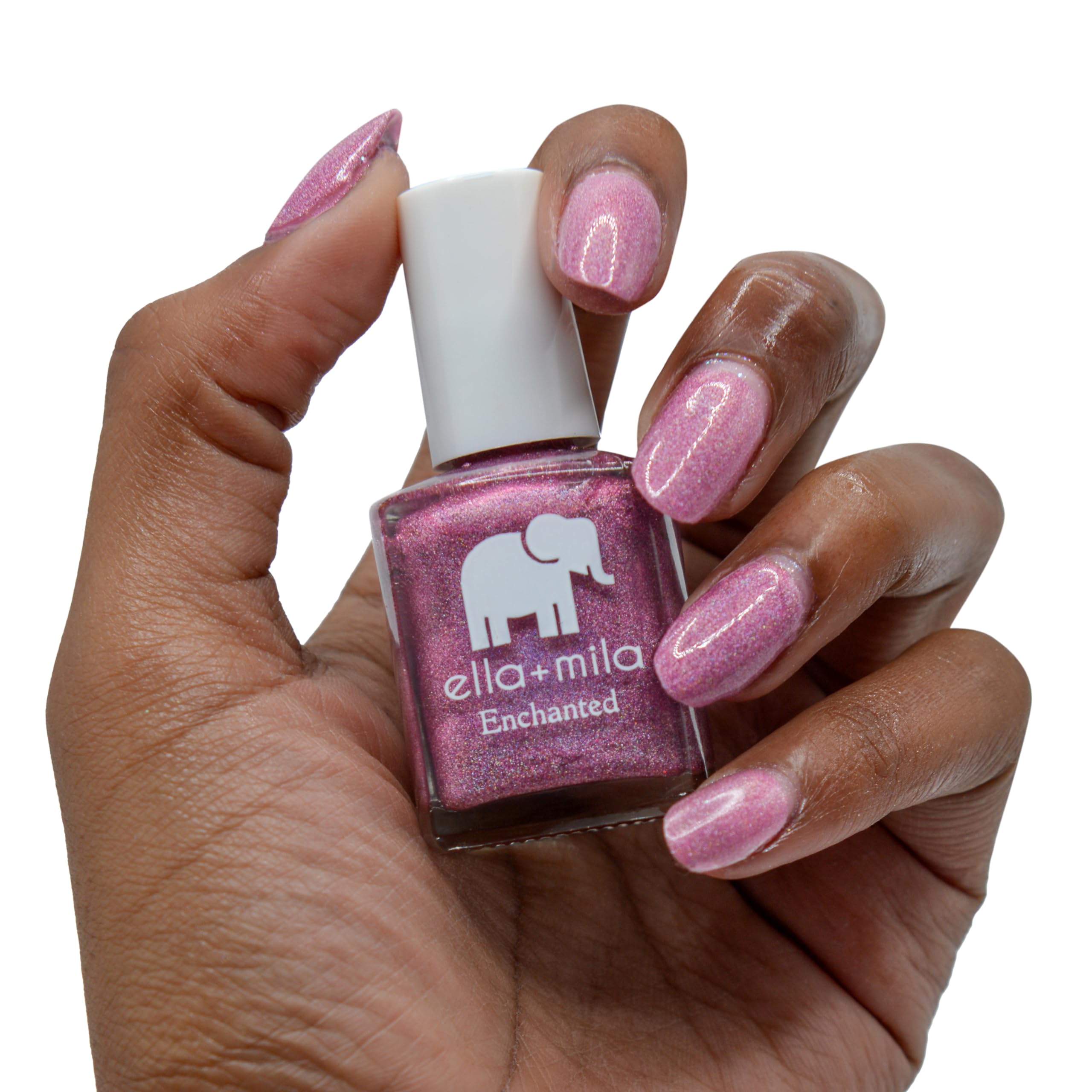 ella+mila Dragonfly applied on nails in lifestyle setting showing long-lasting shine