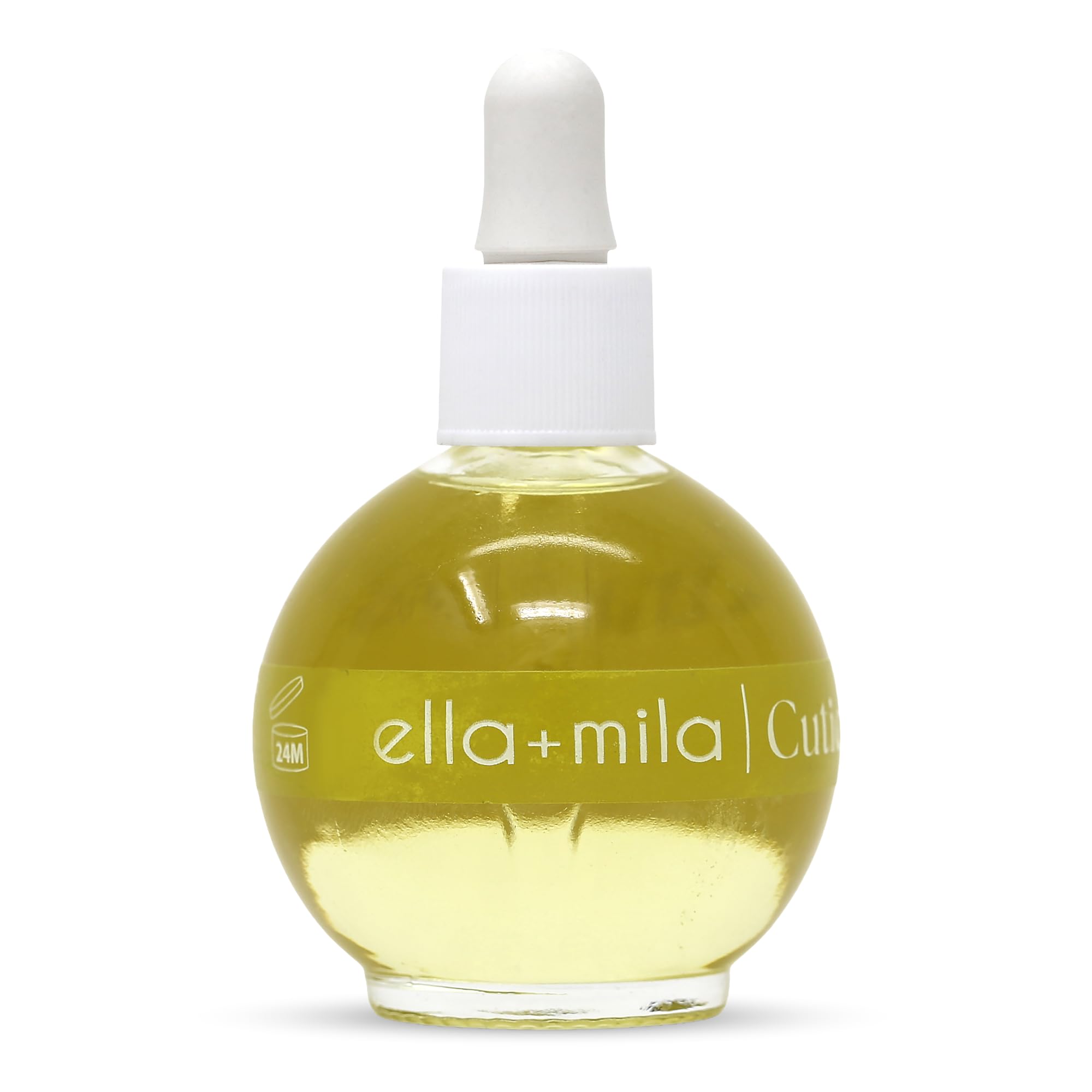 ella+mila front bottle showing fragrance-free oil and clean design benefit nourishing nails