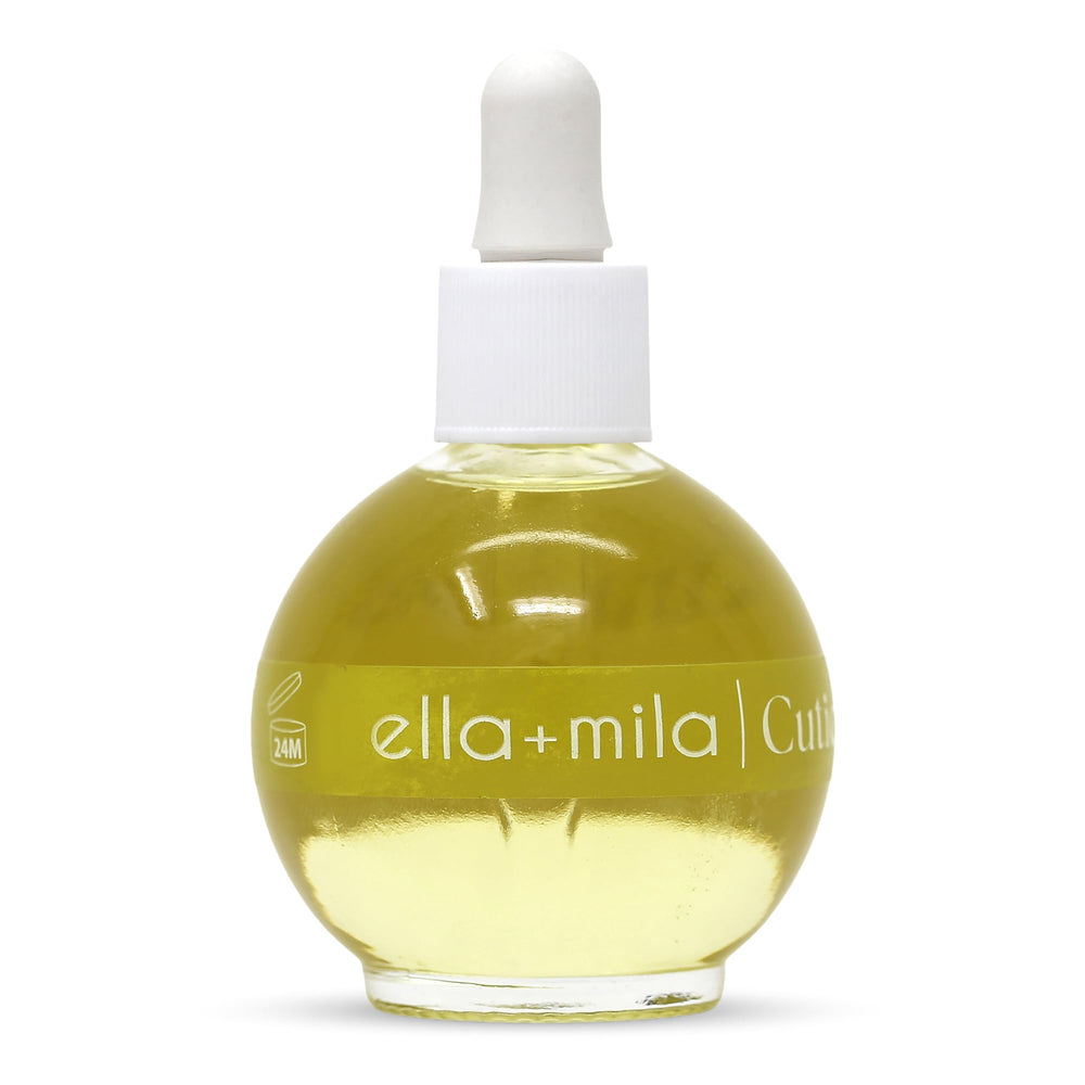 ella+mila front bottle showing fragrance-free oil and clean design benefit nourishing nails