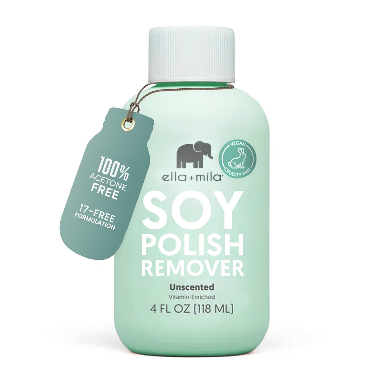ella+mila front packaging showing bottle and label, clear view for shoppers