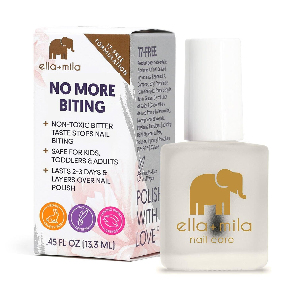 ella+mila front bottle showing product and label benefit