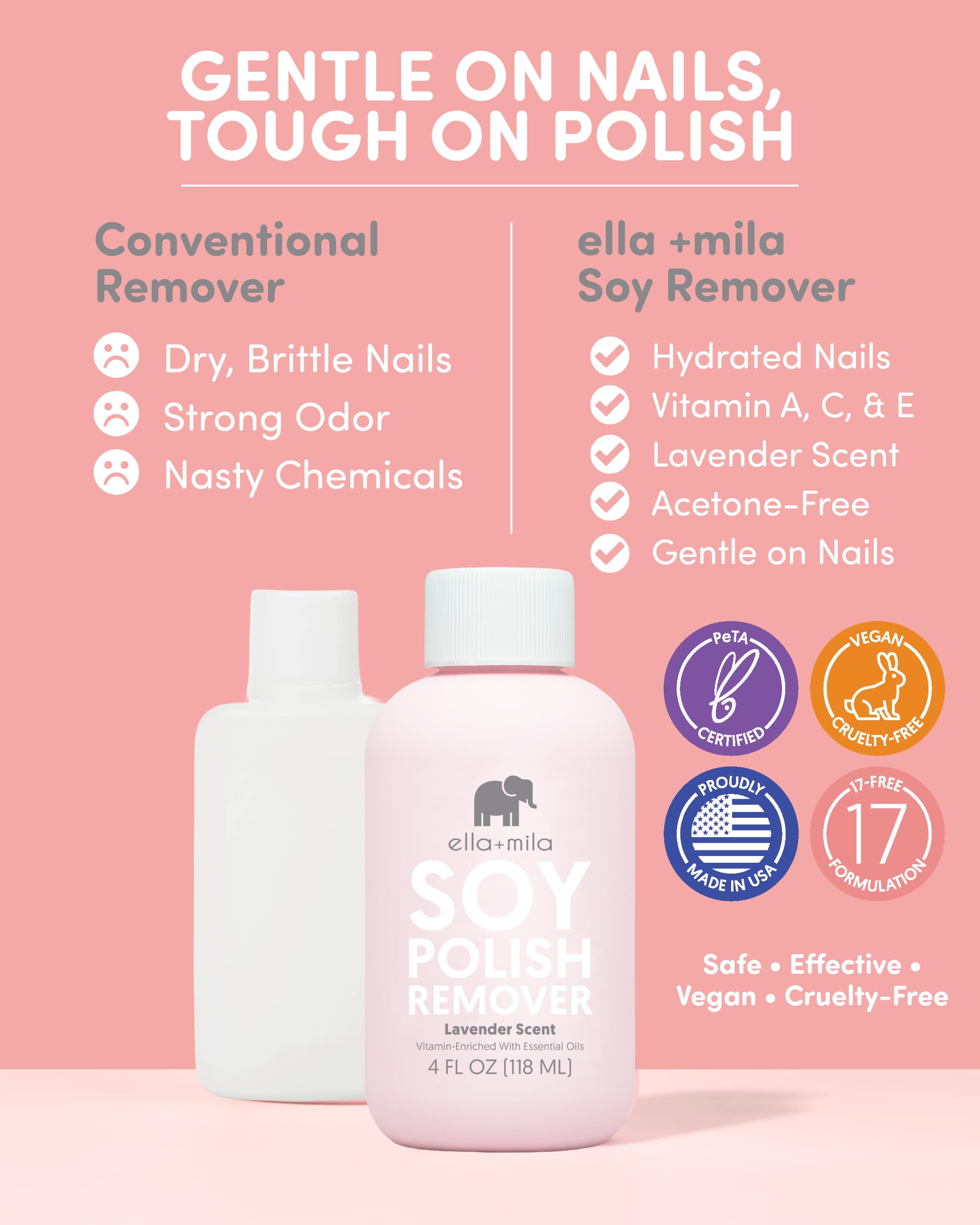 ella+mila remover texture pouring close-up highlights gentle soy solvent