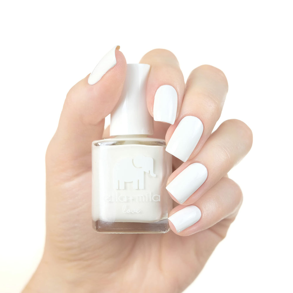 ella+mila brush stroke of Pure Love showing smooth quick-dry finish benefit