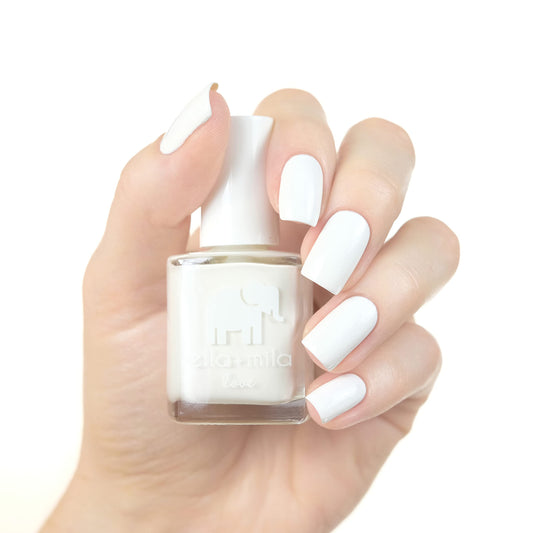 ella+mila brush stroke of Pure Love showing smooth quick-dry finish benefit