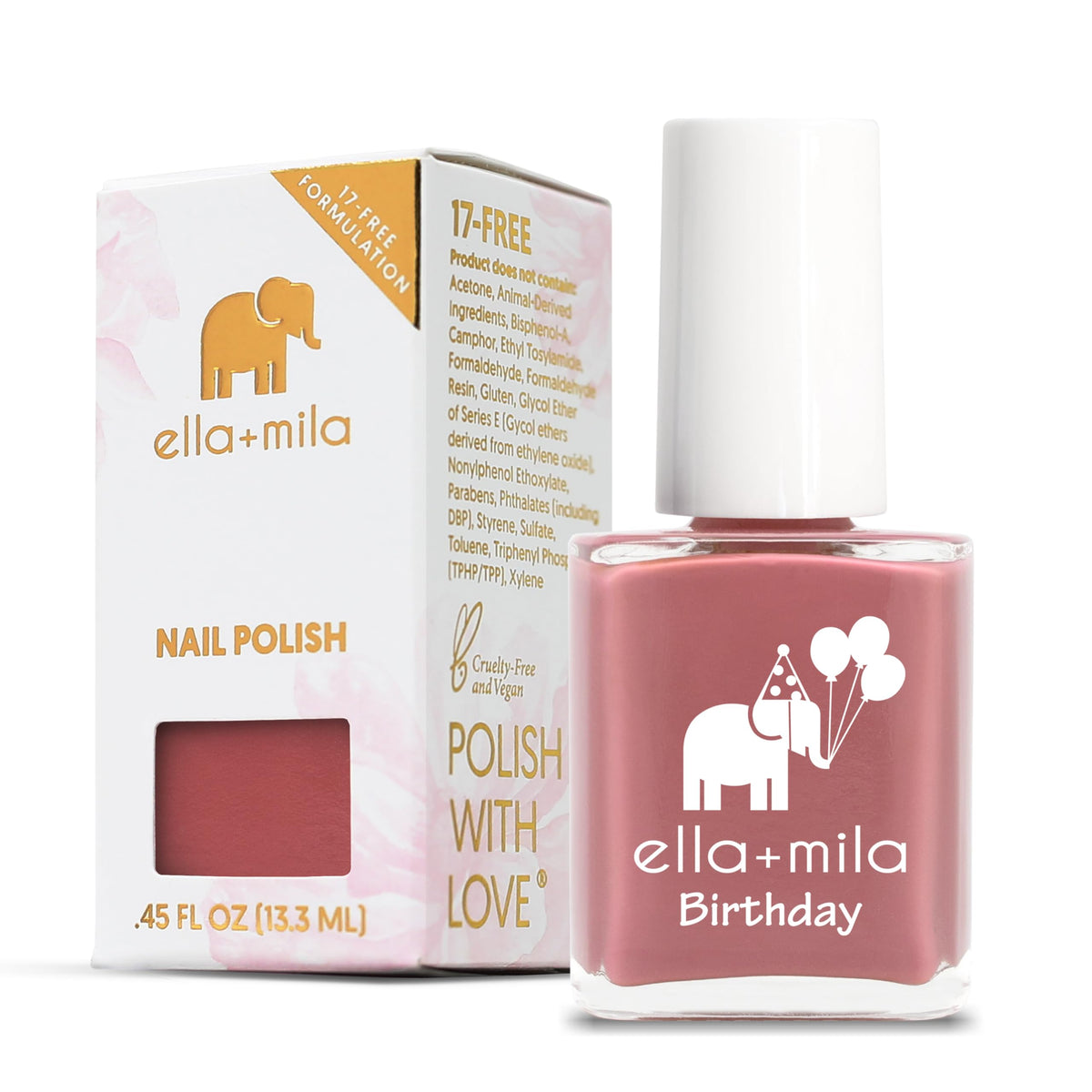 ella+mila bottle front view showing label and glossy protection