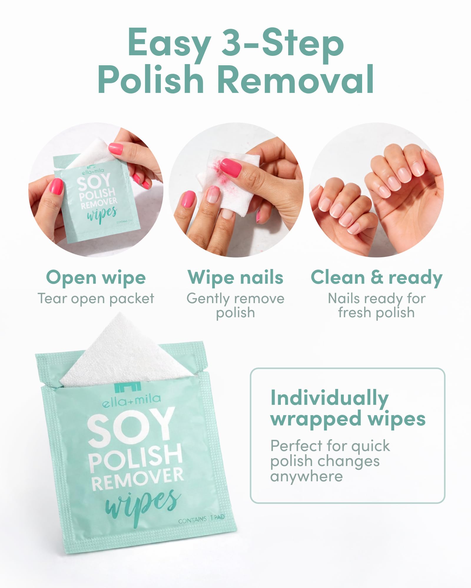 ella+mila close-up of pad texture demonstrating soy-based solution and gentle conditioning