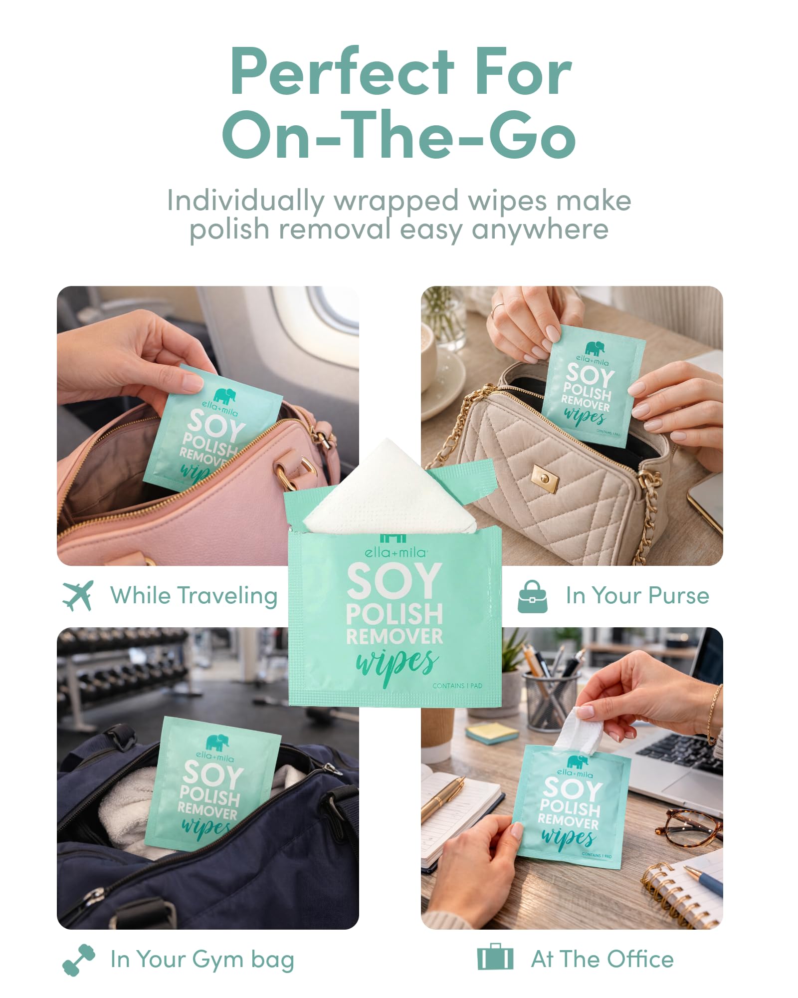 ella+mila wipe in hand removing polish illustrating easy application and mess-free use