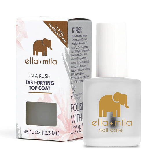 ella+mila front bottle showing clean packaging and quick-dry benefit