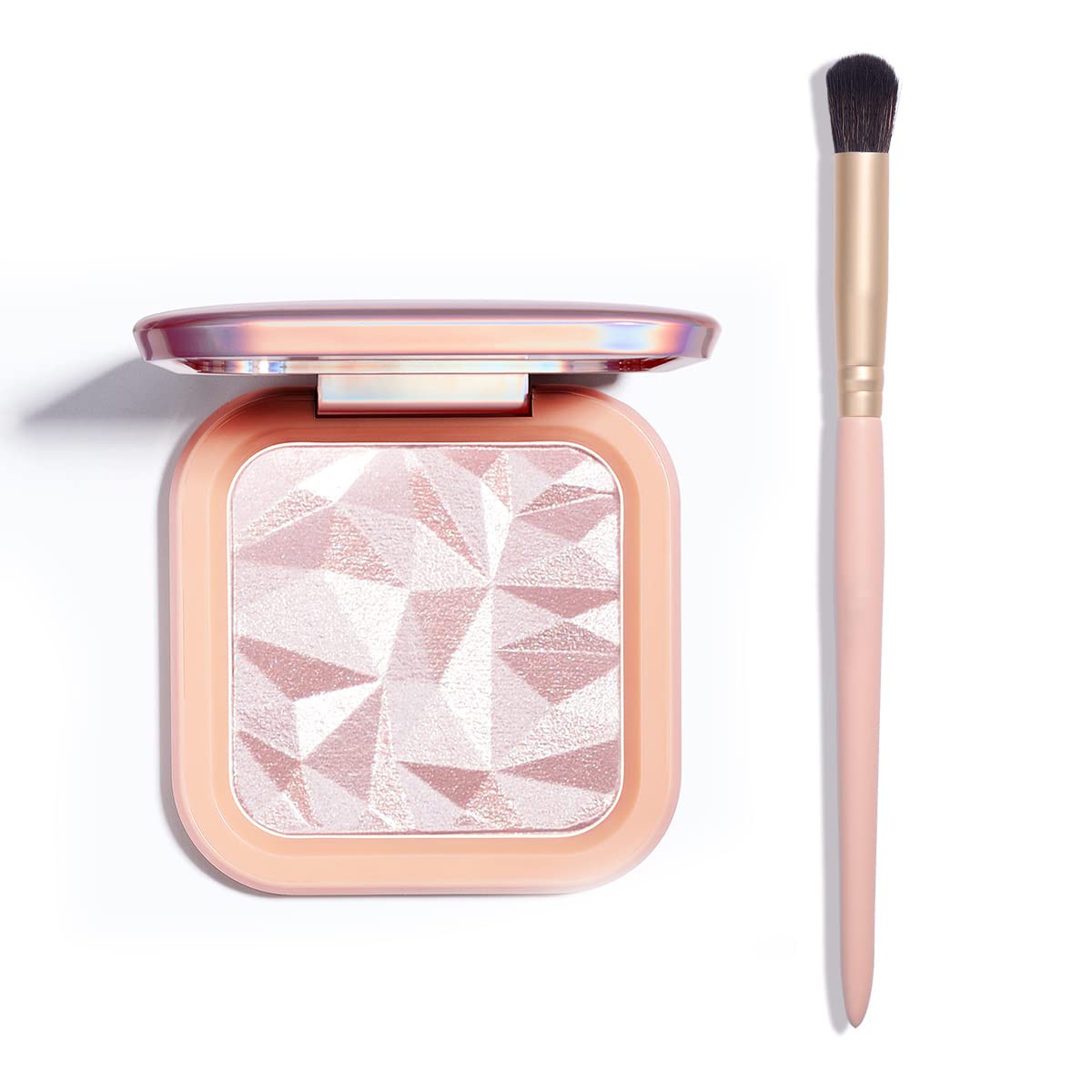 ELLESY front-open palette showing four shimmering shades and included brush for easy highlighting