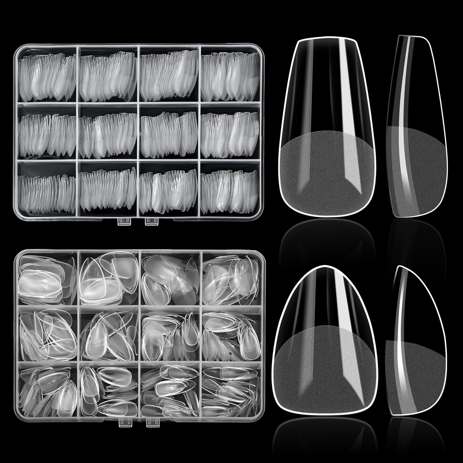 ELLEWIN front packaging showing full 480-piece clear nail tips and kit benefits