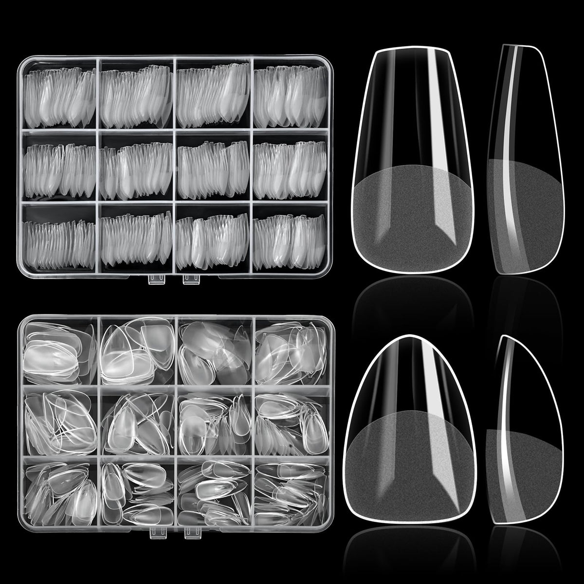 ELLEWIN front packaging showing full 480-piece clear nail tips and kit benefits