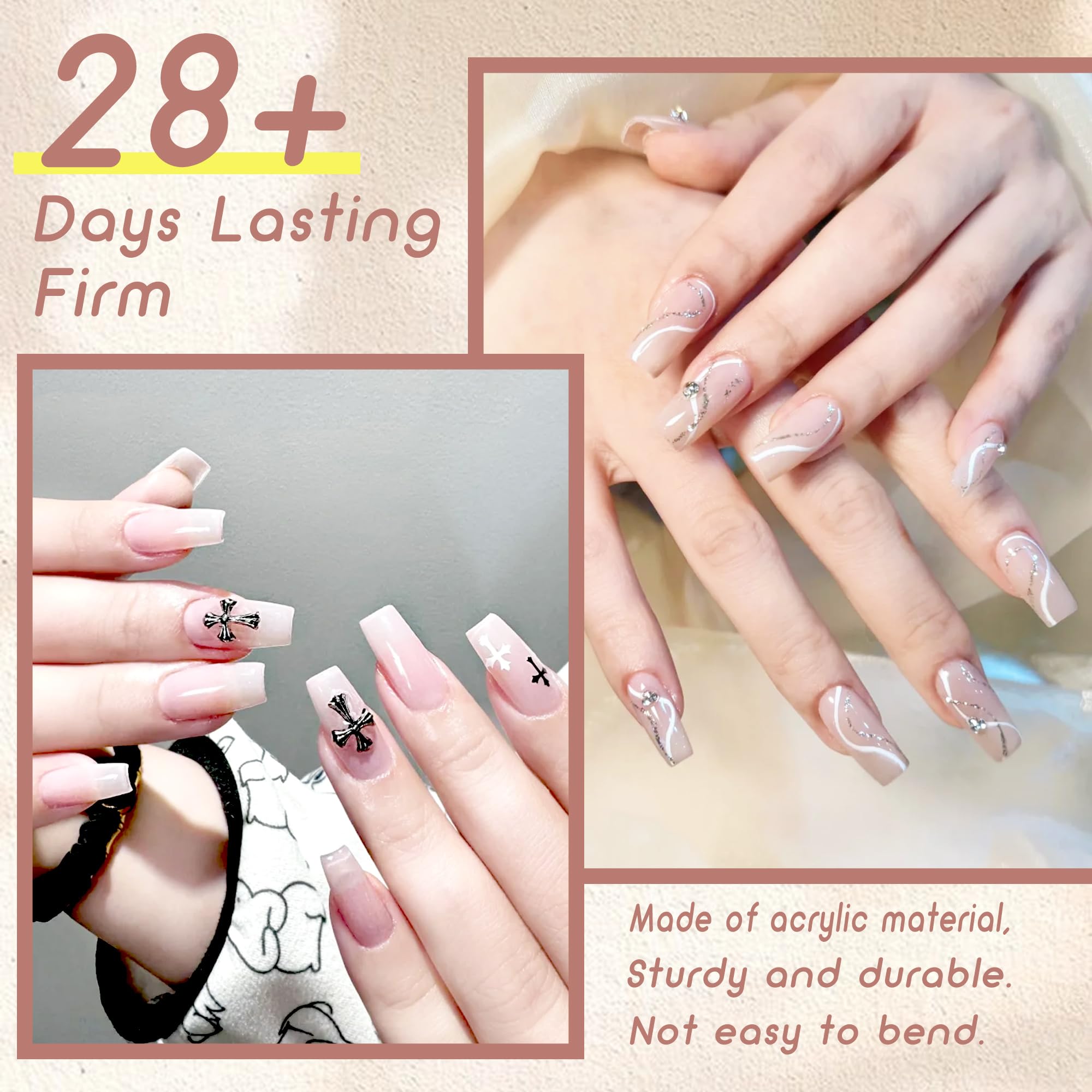 ELLEWIN close-up of short almond tip curvature for natural fit and shaping