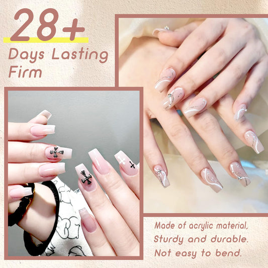 ELLEWIN close-up of short almond tip curvature for natural fit and shaping