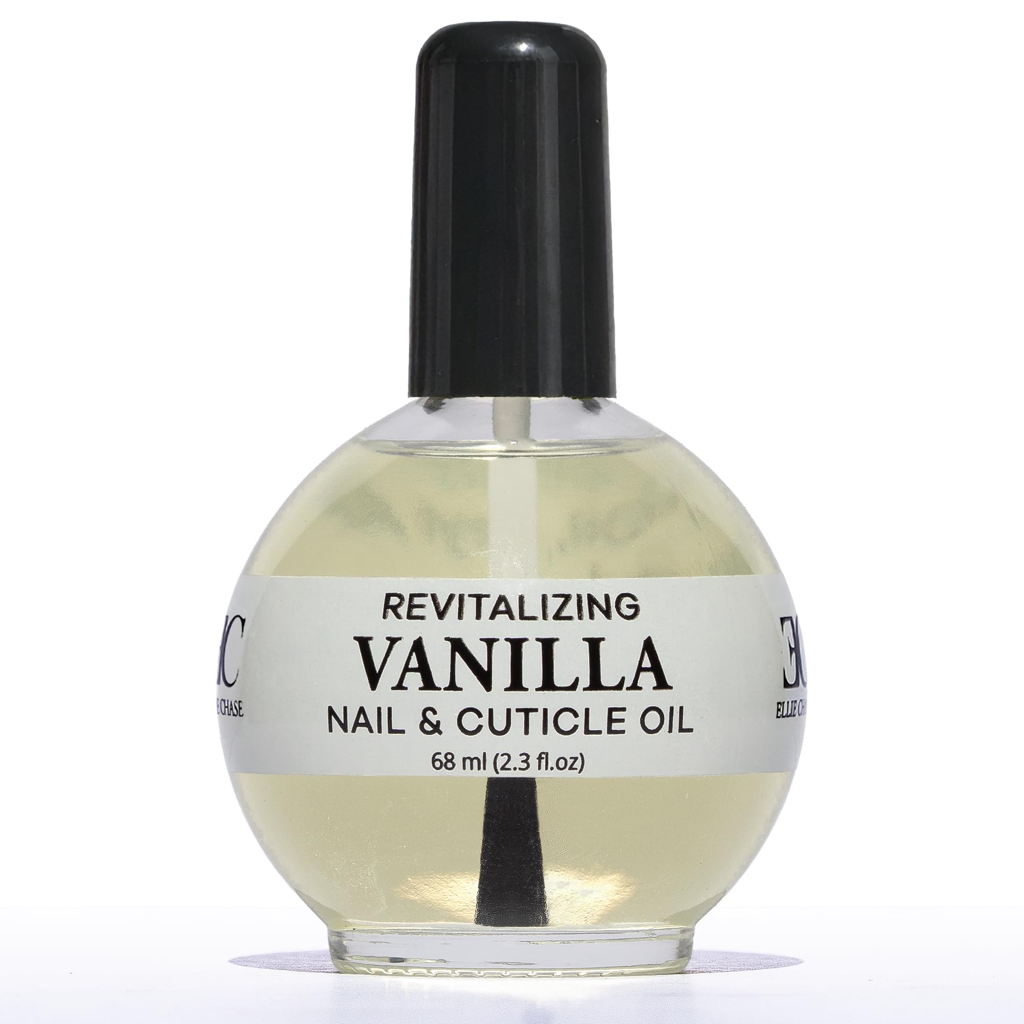 Ellie Chase front bottle showing vanilla cuticle oil and 2.3 fl oz size benefit hydration