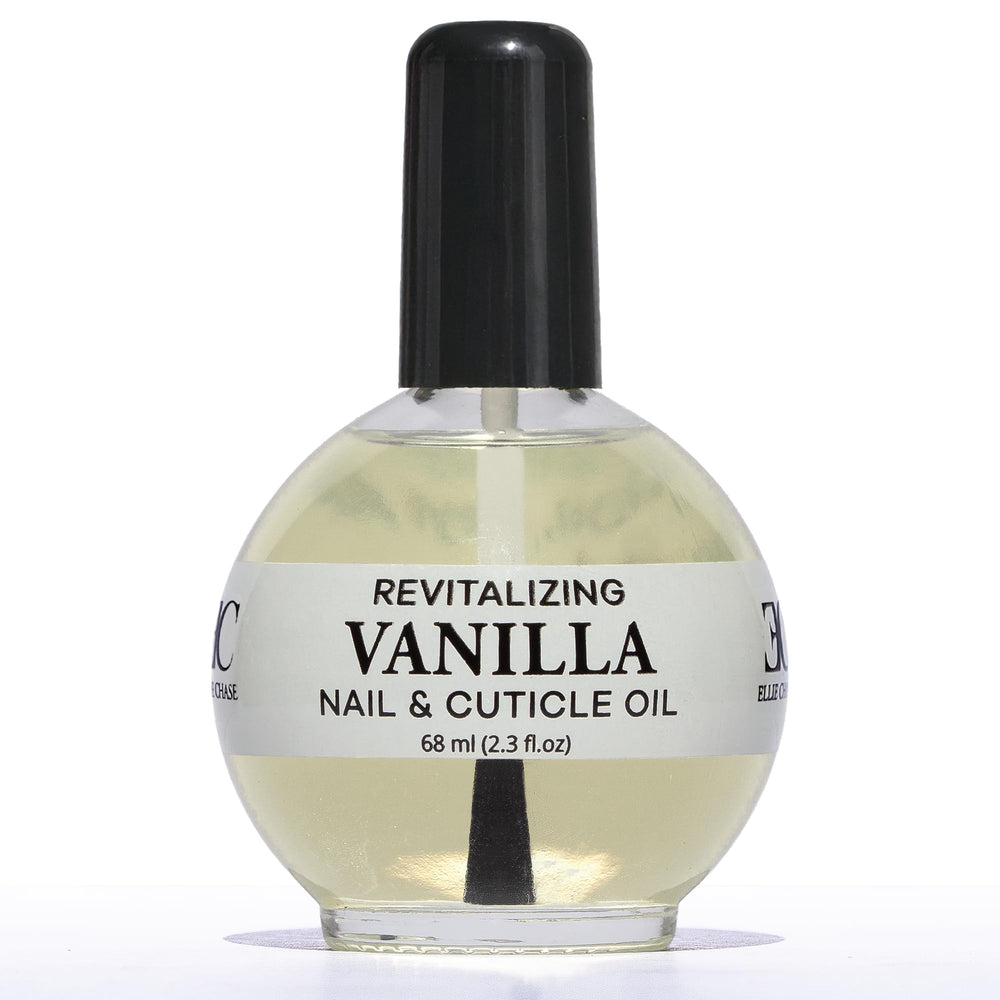 Ellie Chase front bottle showing vanilla cuticle oil and 2.3 fl oz size benefit hydration