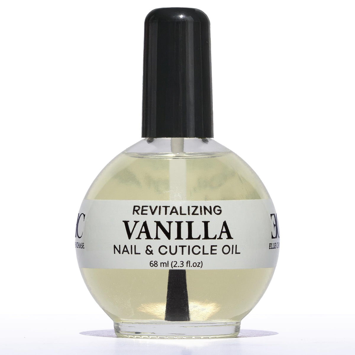 Ellie Chase front bottle showing vanilla cuticle oil and 2.3 fl oz size benefit hydration