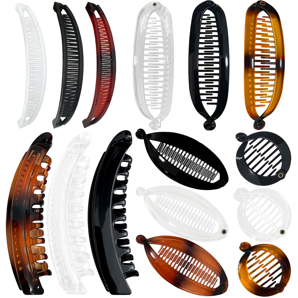 ELLOPH front view of 15-piece banana clip set showing variety and convenience