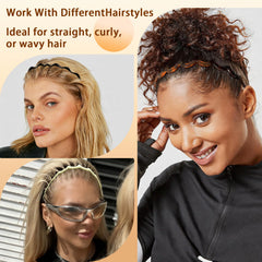 ELLOPH headband worn on curly hair during workout, keeps hair away while active