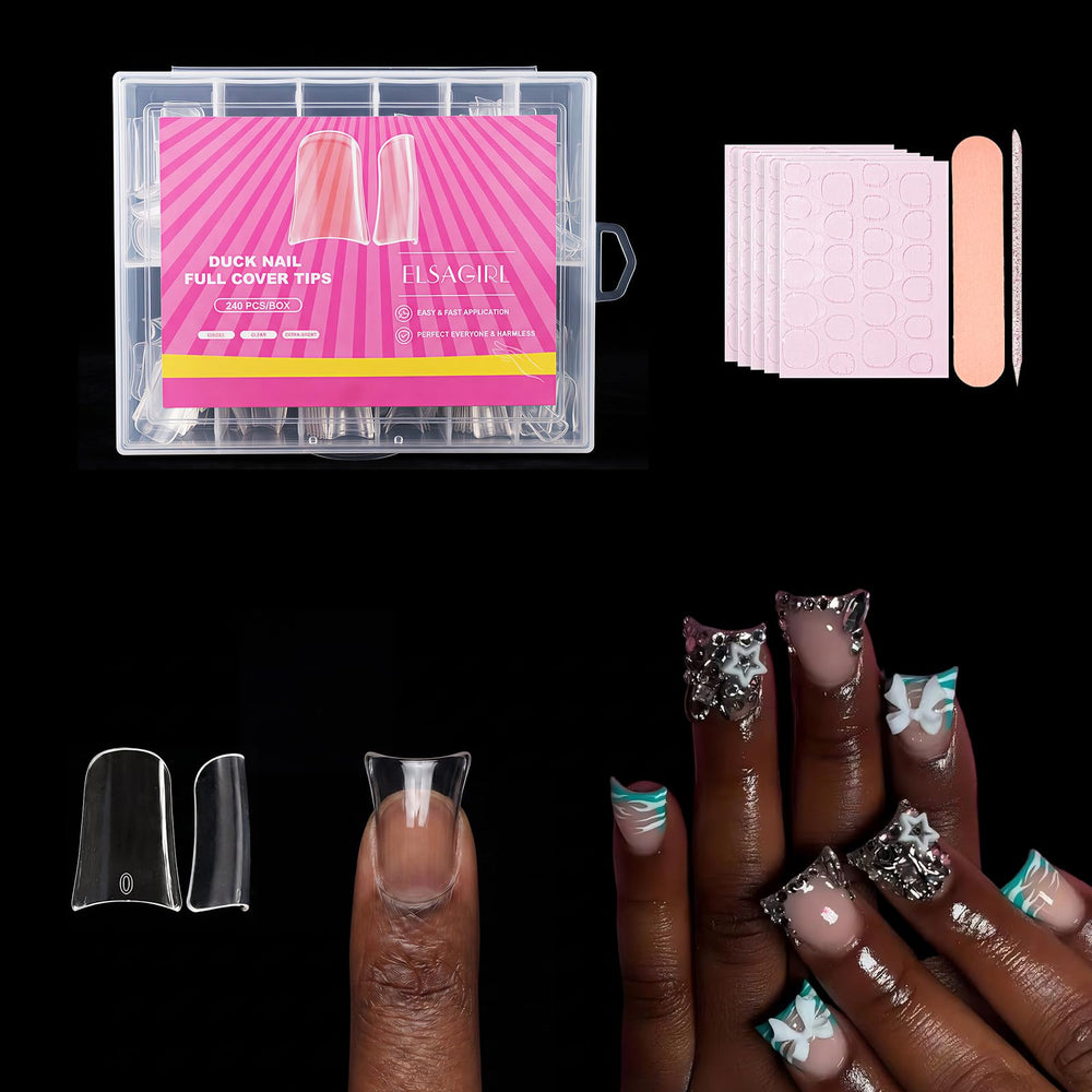 ELSAGIRL front packaging showing 240-piece duck nail tips, convenient supply