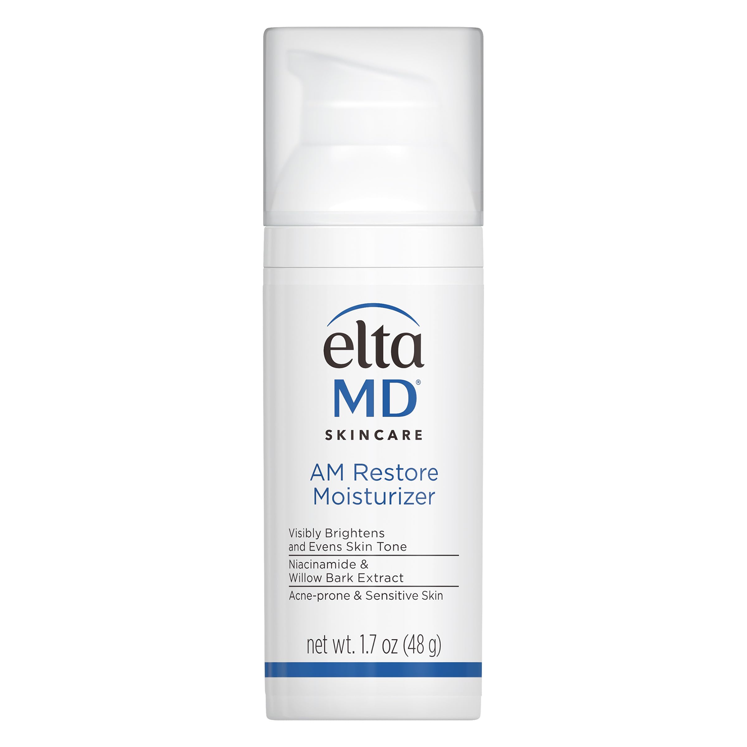 EltaMD pump bottle front view showing clean design and travel-friendly size