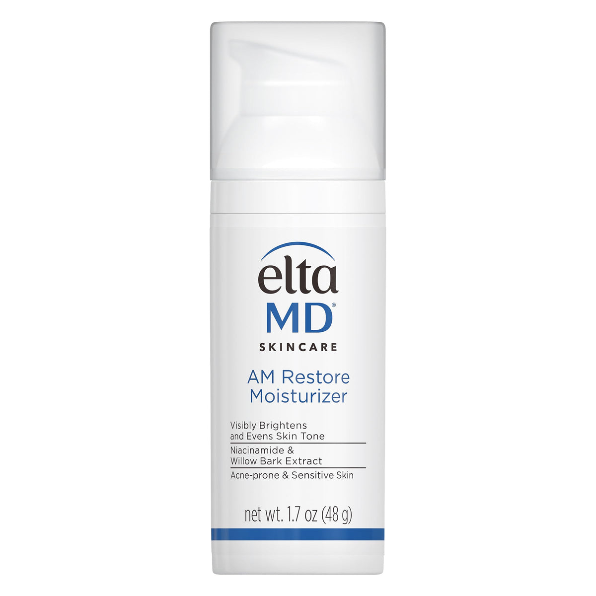 EltaMD pump bottle front view showing clean design and travel-friendly size