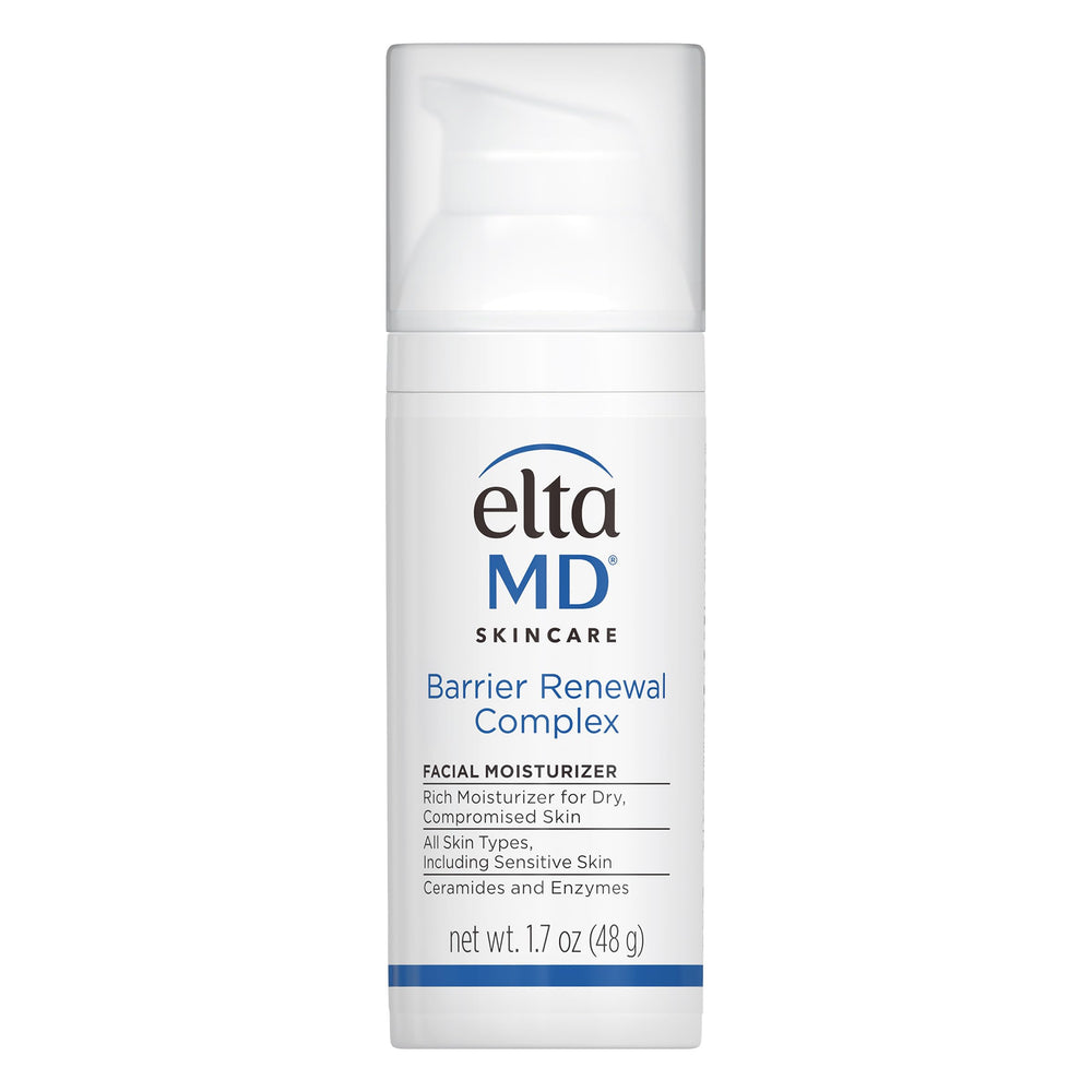 EltaMD pump bottle front view showing clean design and quick application benefit