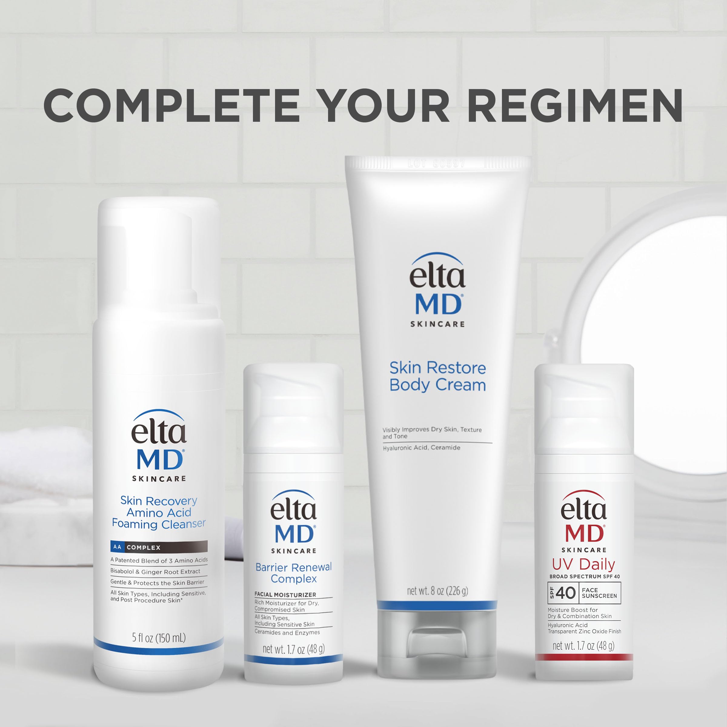 EltaMD ingredient list close-up highlighting hyaluronic acid and niacinamide
