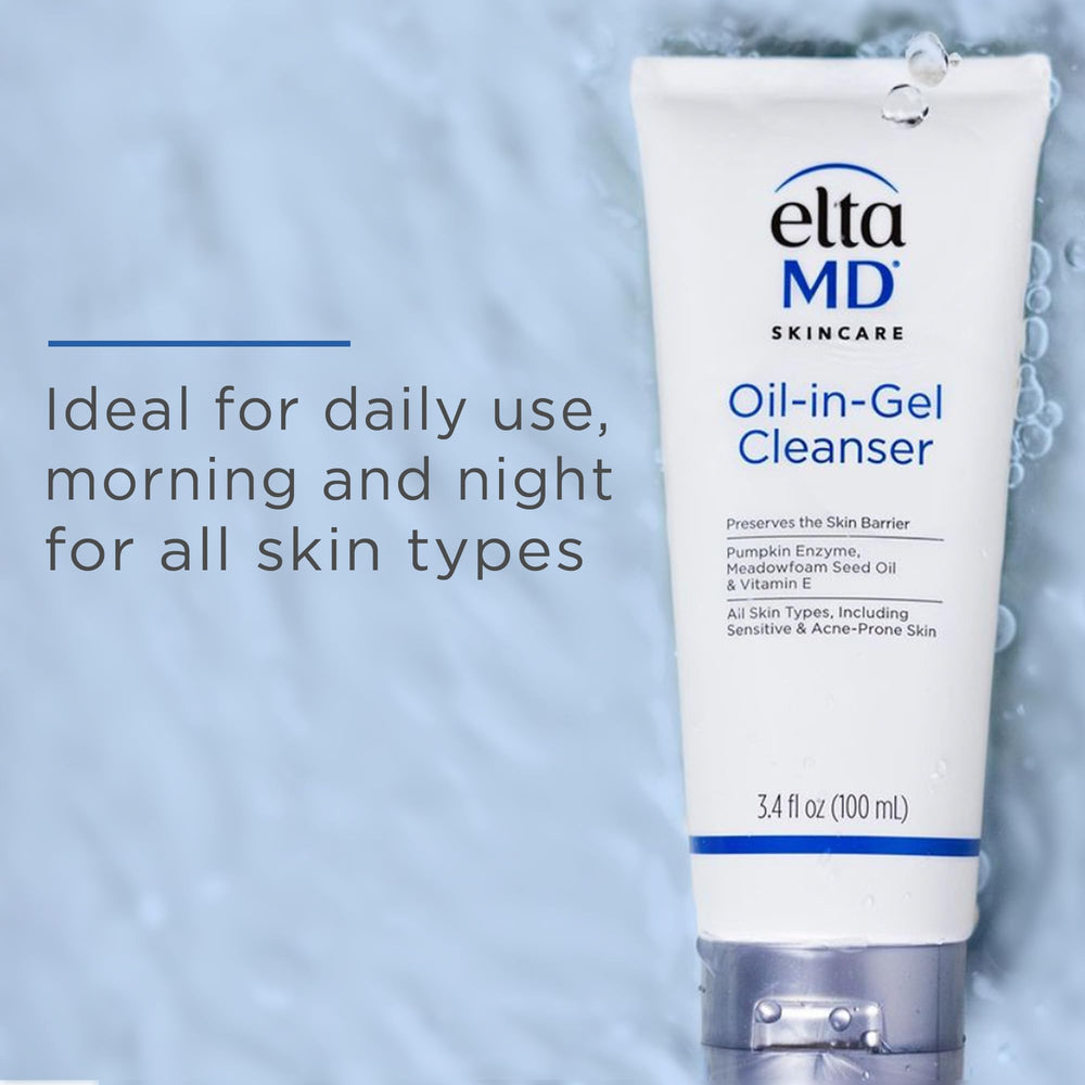 EltaMD cleanser in hand during application illustrating effective makeup and sunscreen removal