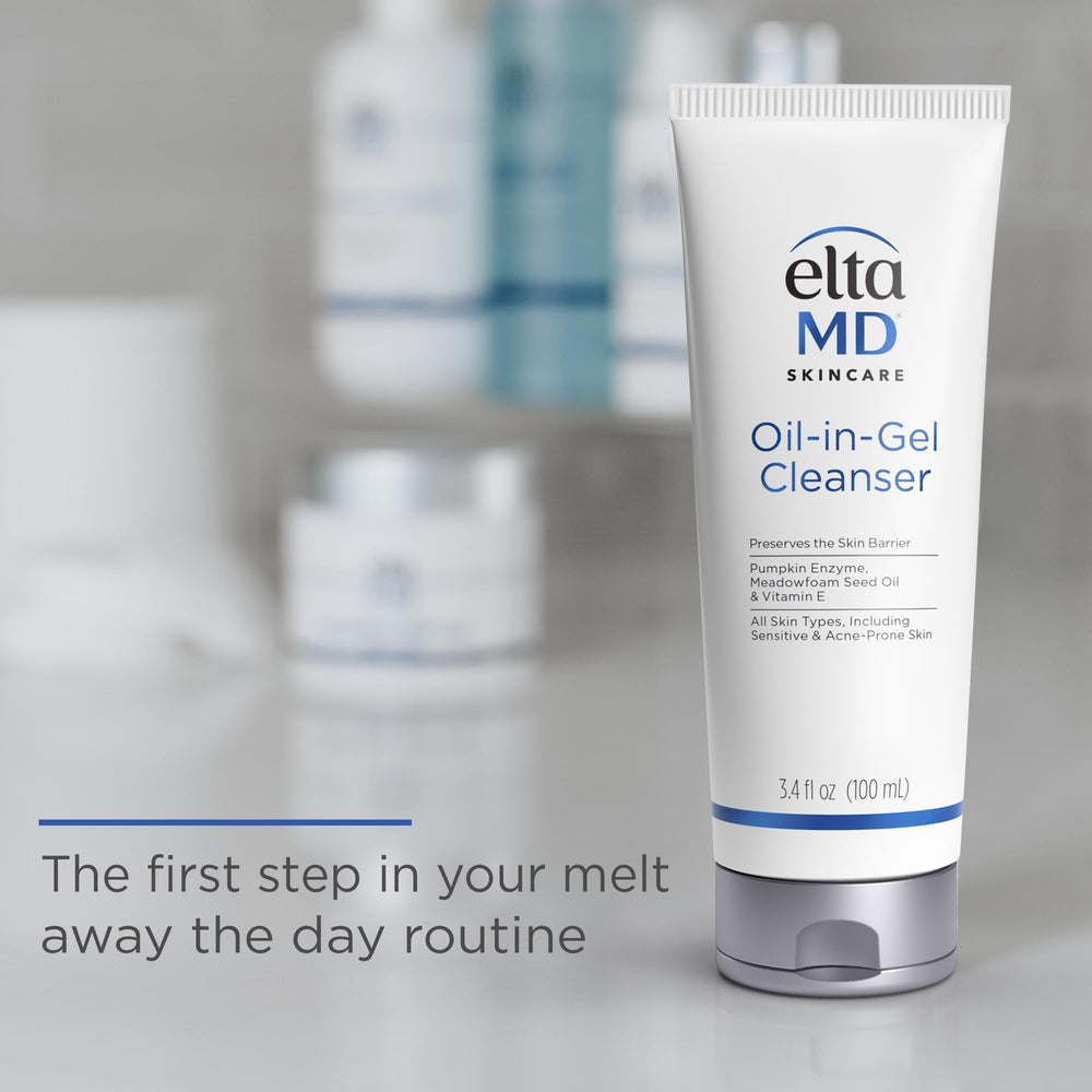 EltaMD gel-to-oil texture close-up demonstrating silky transform and gentle hydration