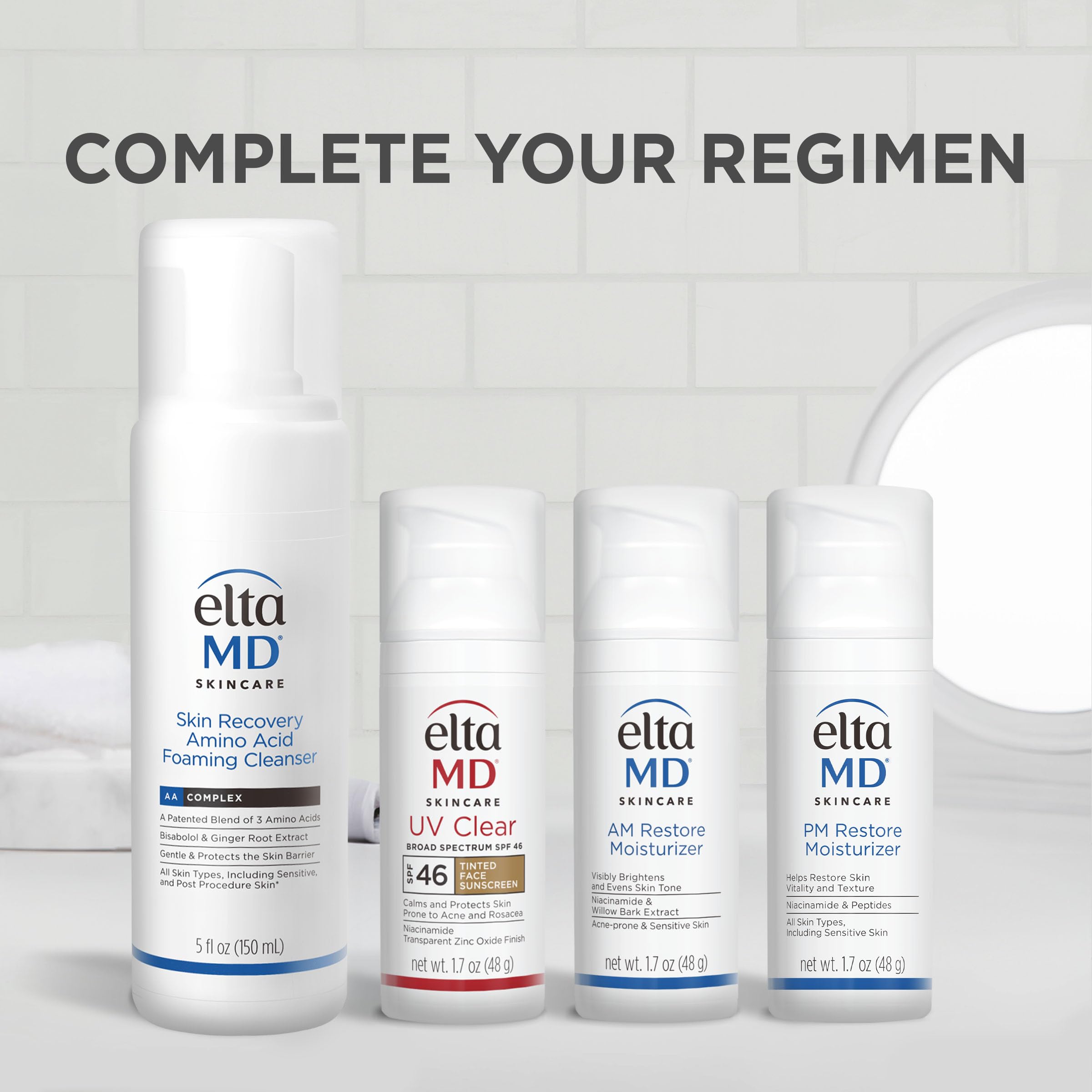 EltaMD moisturizer next to sunscreen demonstrating layering under SPF benefit