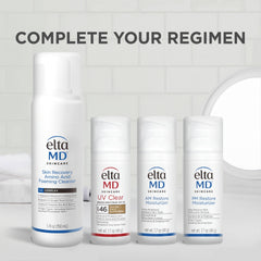 EltaMD moisturizer next to sunscreen demonstrating layering under SPF benefit