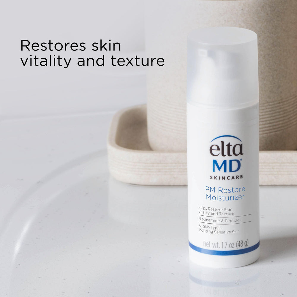 EltaMD label close-up showing ingredients like hyaluronic acid and niacinamide for repair