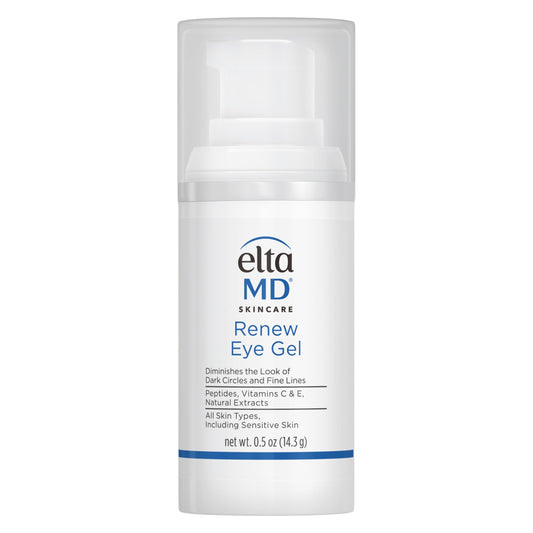 EltaMD Renew Eye Gel pump bottle front view showing sleek packaging and easy dispensing benefit