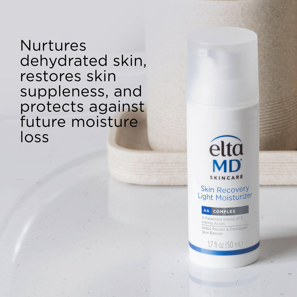 EltaMD bottle next to a ruler showing 1.7 oz size for travel-friendly benefit