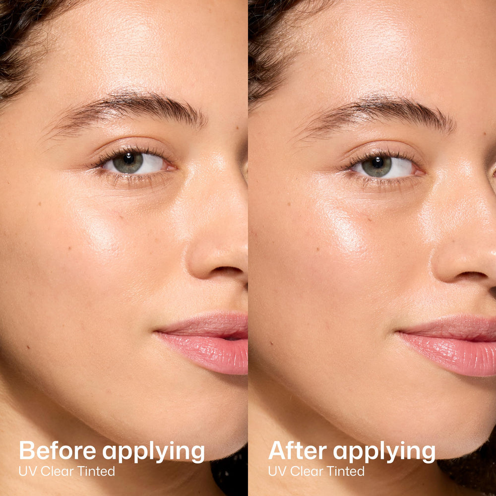 EltaMD before and after light makeup application showing smoother tone and subtle coverage