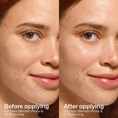 EltaMD worn under makeup to show compatibility and non-greasy wear
