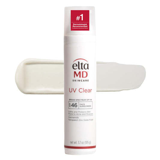 EltaMD bottle front pump showing SPF 46 protection and easy dispensing