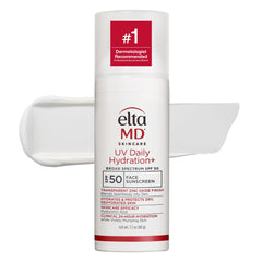 EltaMD UV Daily Hydration+ front pump bottle showing clean design and SPF 50 benefit