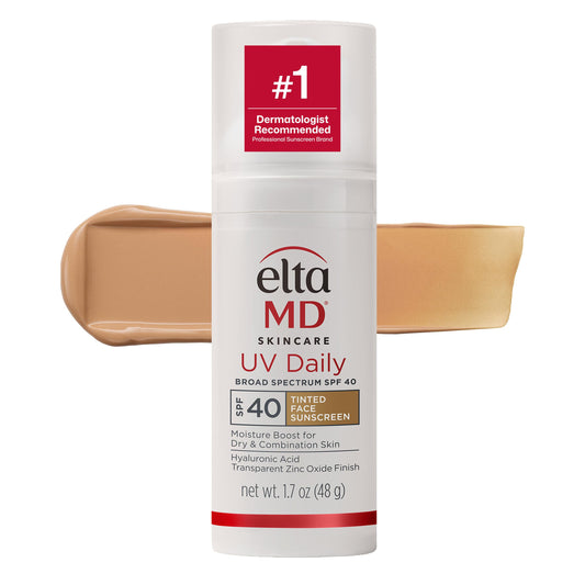 EltaMD front pump bottle showing product branding and travel-friendly size benefit