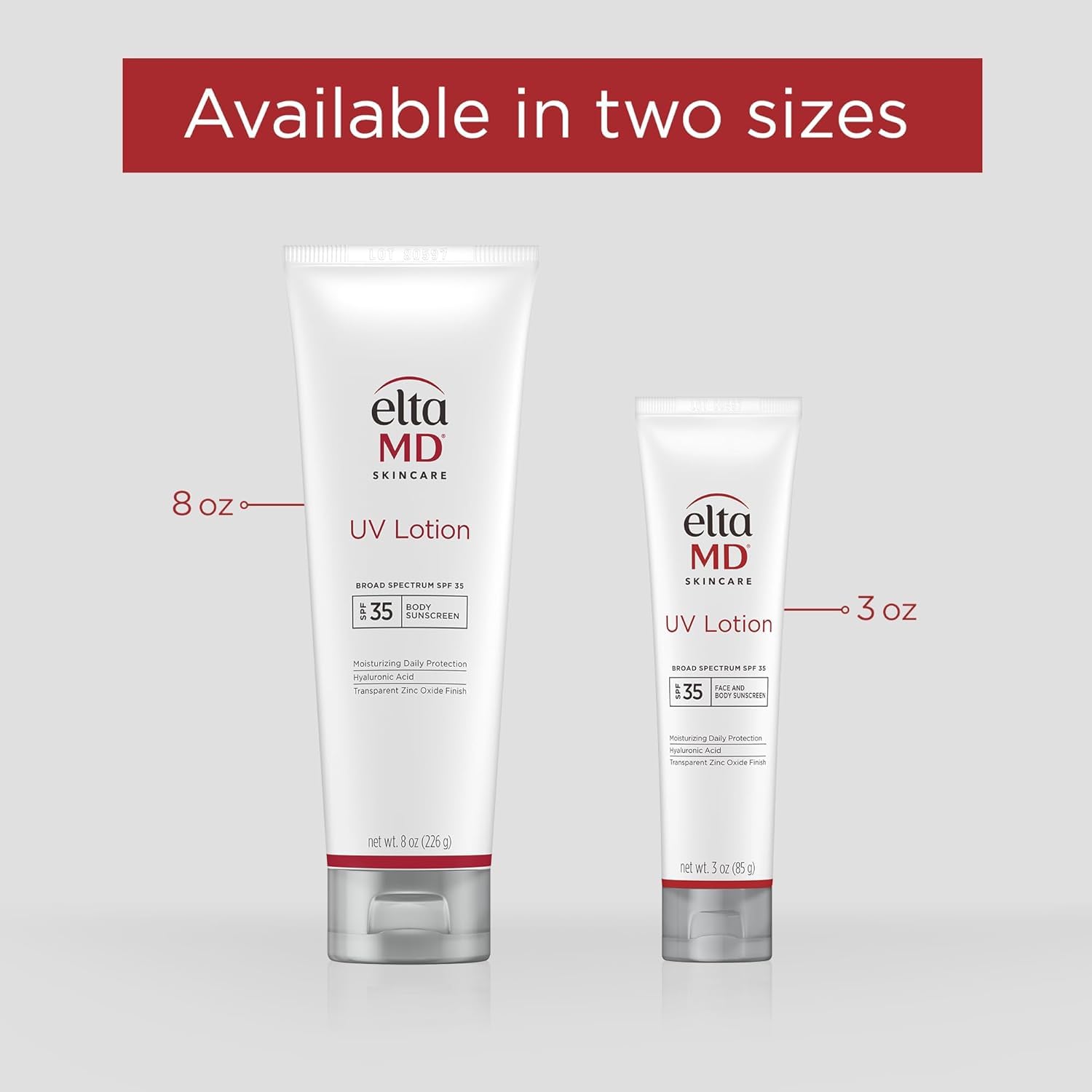 EltaMD label close-up highlighting zinc oxide and hyaluronic acid benefits