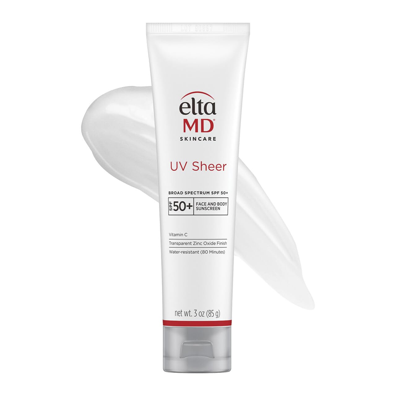 EltaMD UV Sheer front tube showing branding and SPF for easy identification and protection