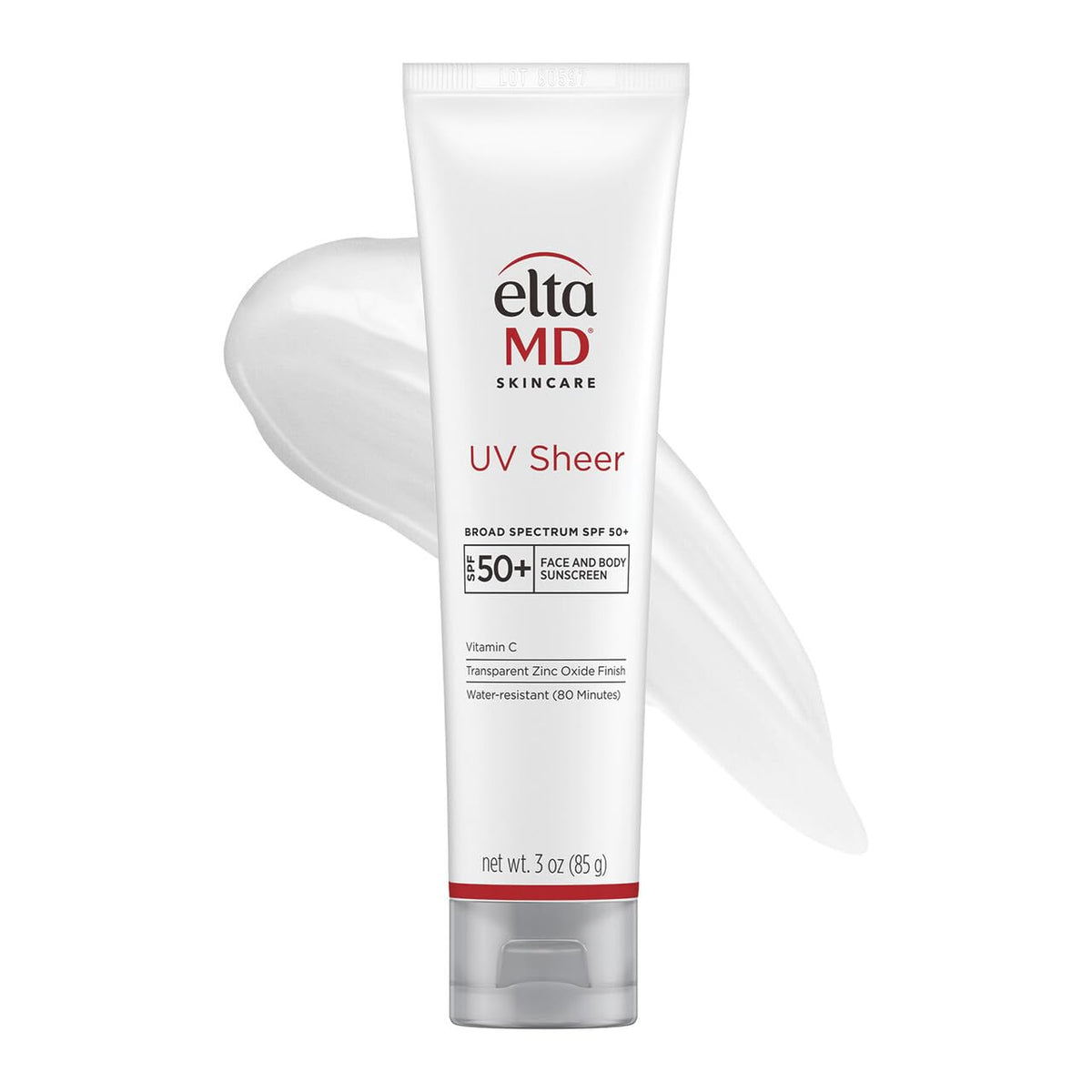 EltaMD UV Sheer front tube showing branding and SPF for easy identification and protection