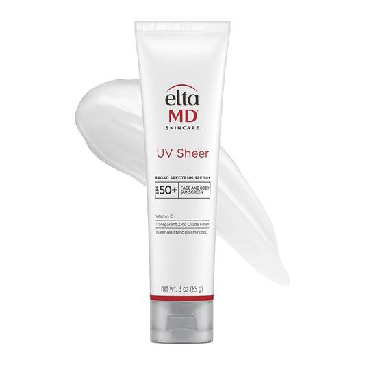 EltaMD UV Sheer front tube showing branding and SPF for easy identification and protection