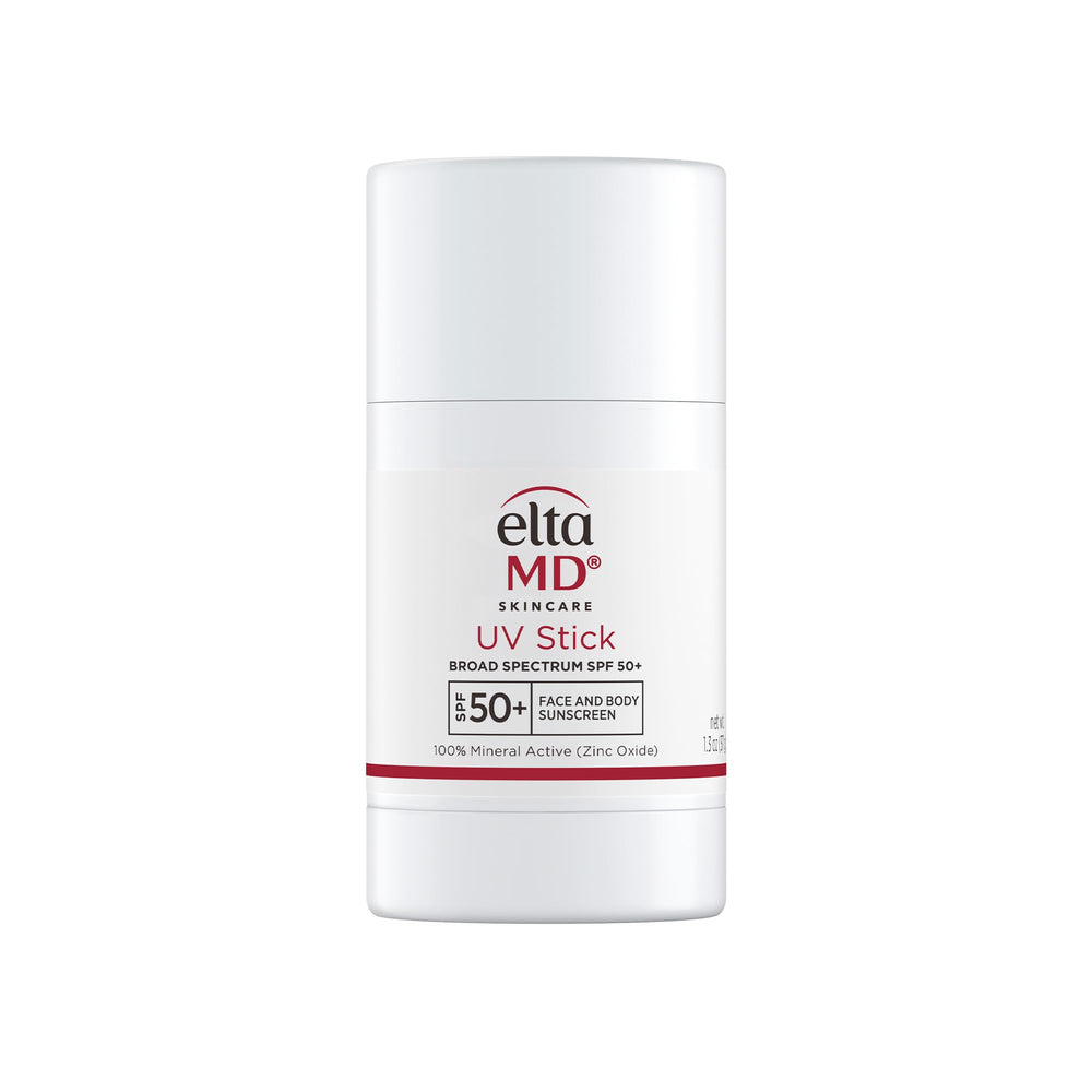 EltaMD UV Stick front packaging showing compact travel size and branding benefits