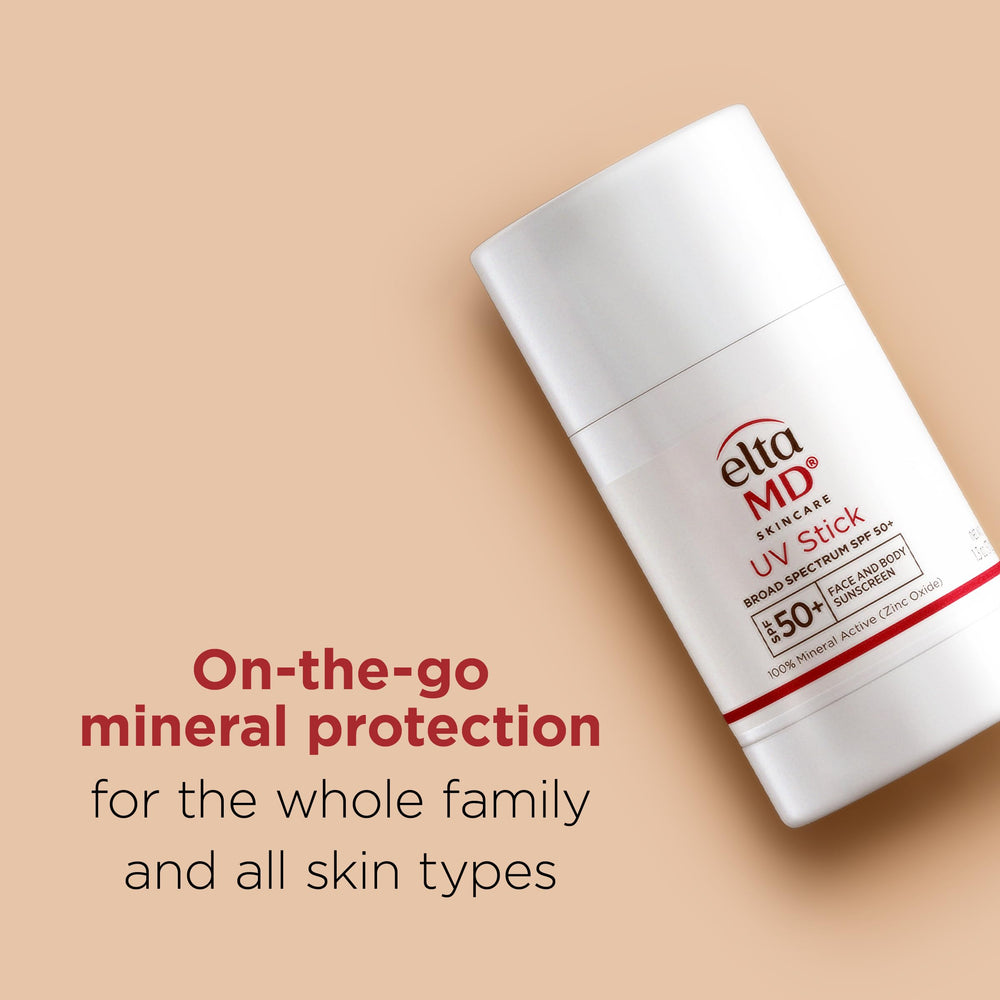 EltaMD UV Stick with cap off showing smooth glide applicator for quick touch-ups