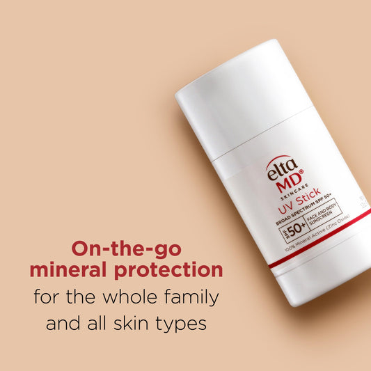 EltaMD UV Stick with cap off showing smooth glide applicator for quick touch-ups