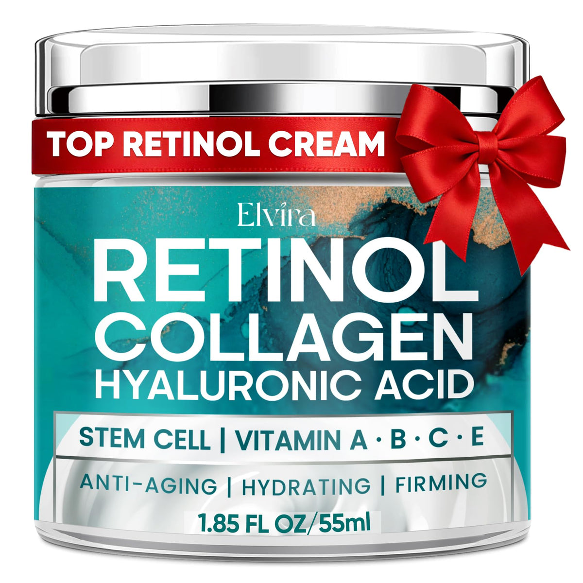Elvira retinol jar front showing clean packaging and product clarity benefit