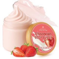 Embleaf jar front view showing strawberry body butter and moisturizing benefit