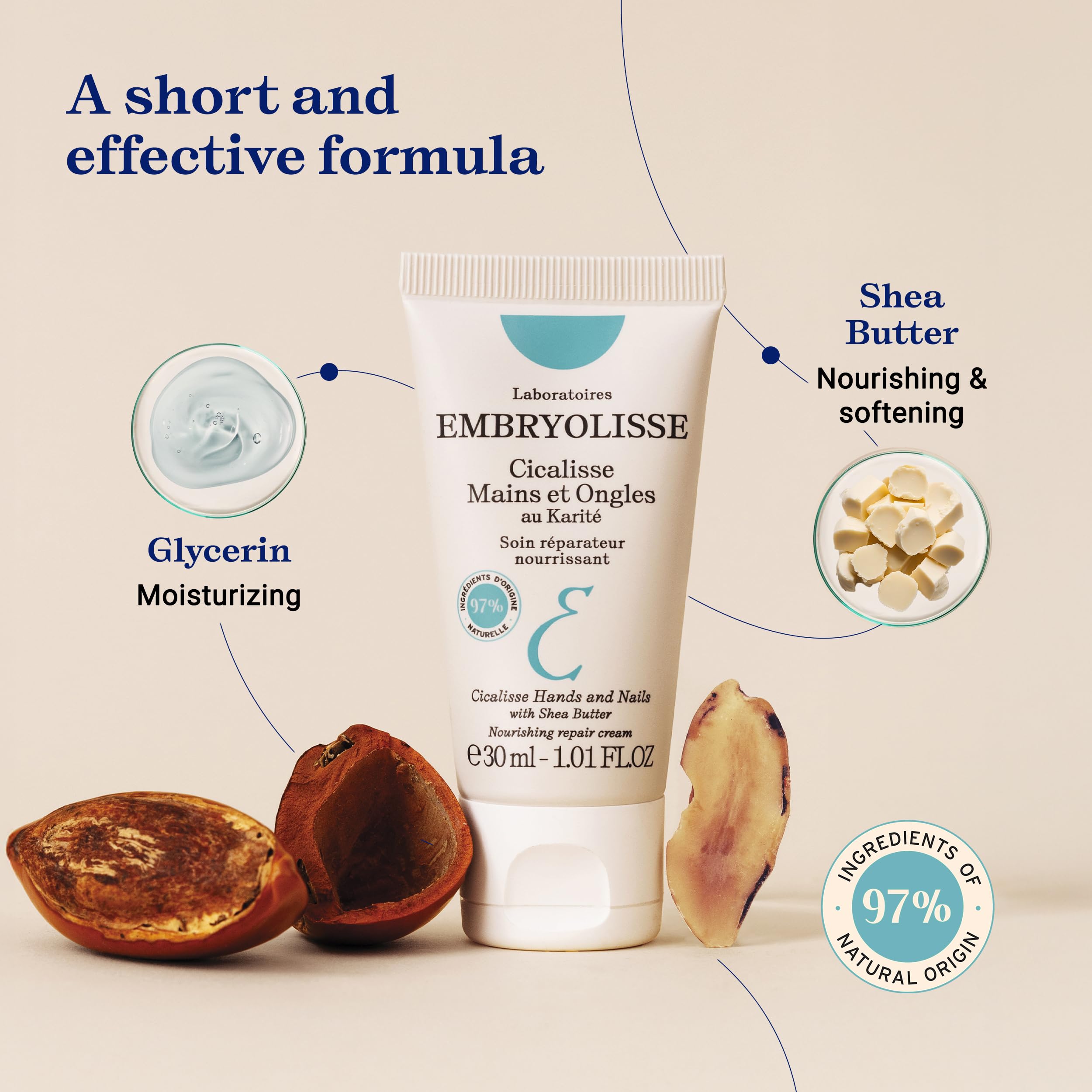 Embryolisse beside keys to show travel size convenience benefit