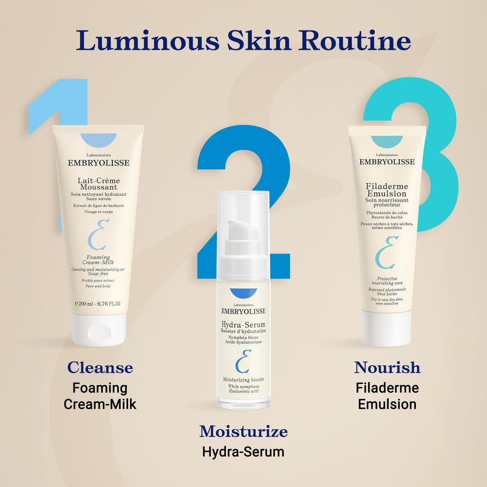 Embryolisse on bathroom vanity lifestyle image signaling daily routine comfort and radiant skin